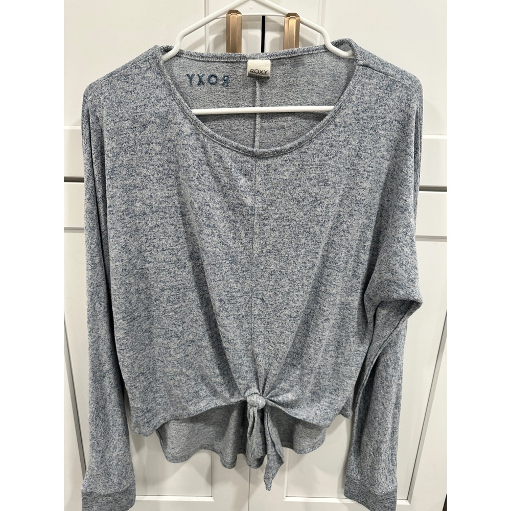 Roxy Long Sleeve Tie Front Knit‎ Top Blue Speckled Heather M